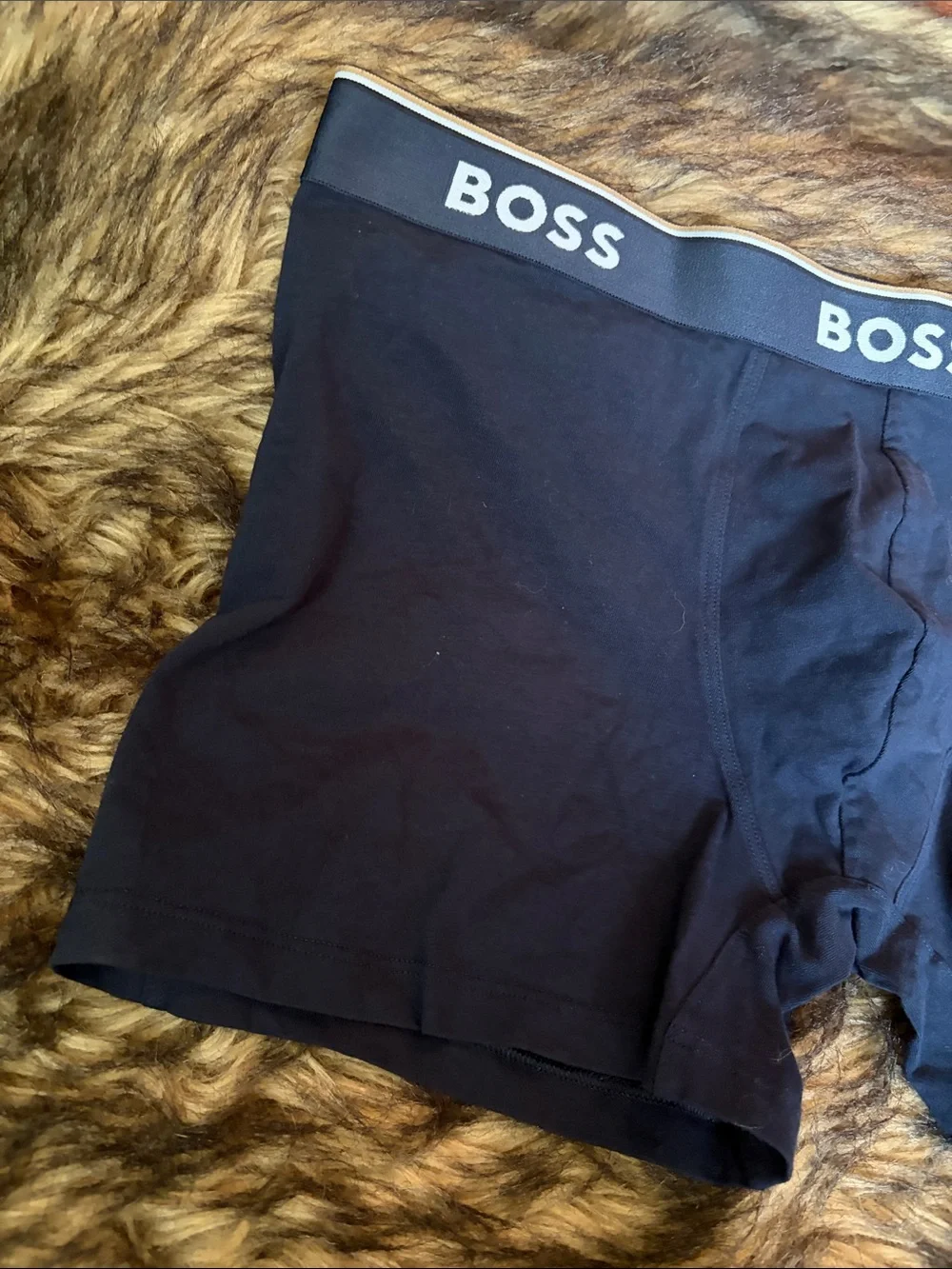 BOSS Men's Dark Navy Stretch Boxer Briefs with Branded Waistband Size L